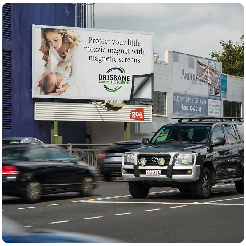 Billboard advertising site near Brisbane CBD with creative visuals