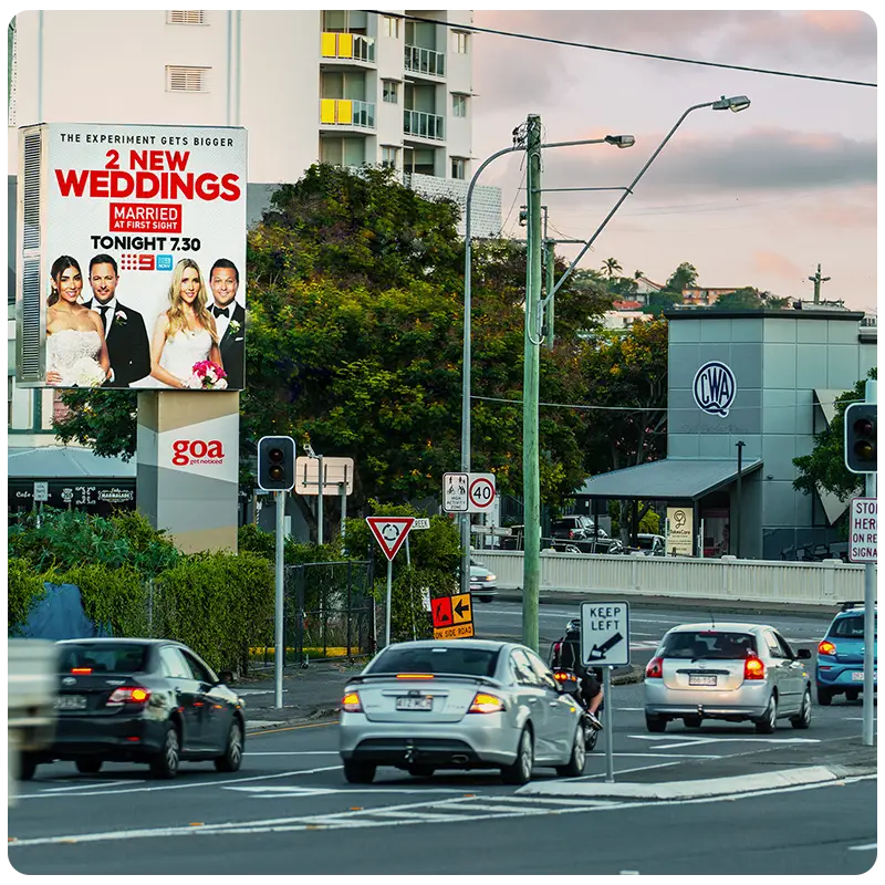 Billboard advertising site near Brisbane CBD with creative visuals